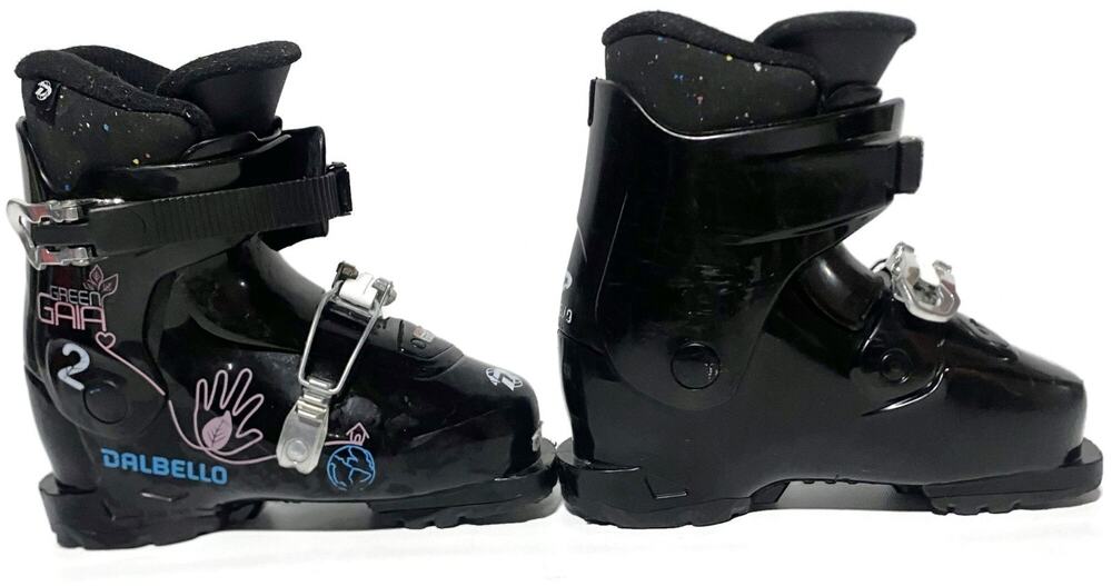 Dalbello Green Gaia 2 GW Youth Ski Boots Size 6.5 Black 2-Buckle GripWalk Junior